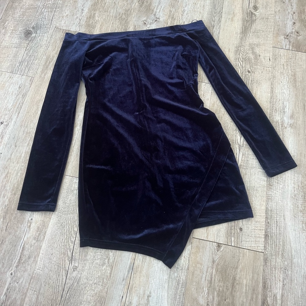 A World Away Velvet mini off the shoulder dress